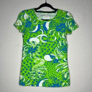 Lilly Pulitzer Women's Graphic‎ Tee Lion Print Green Blue White Small